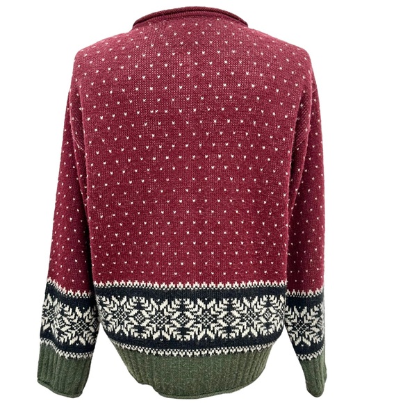 TALLY HO Vintage Burgundy & Olive Fair Isle Button Front Cardigan - Picture 7 of 9